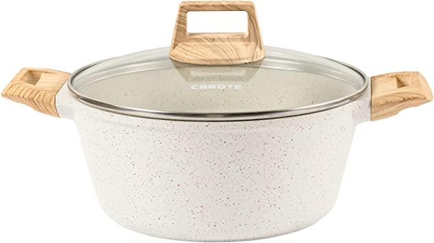 CAROTE Non Stick Dutch Oven with lid, Nonstick Stock Pot Soup Pot, Granite Cooking Pot, Casserole Dish with lid, Nonstick Cookware, PFOA Free(4.3-Quart, WHITE GRANITE)