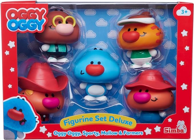 Simba OggyOggy 109356134 Deluxe Figure Set with Oggy, Sporty, Mallow and Two Farmers, 7 cm Toy Figures, Children's Series, Baby Cat, Kittens, from 3 Years