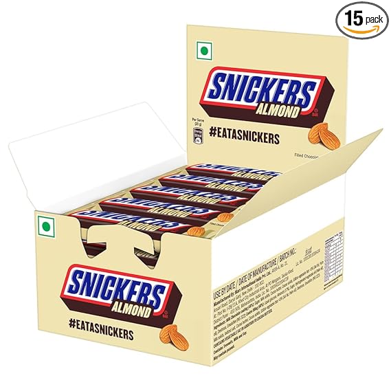 Snickers Almond Filled Chocolates - 45g Bar (Pack of 15)