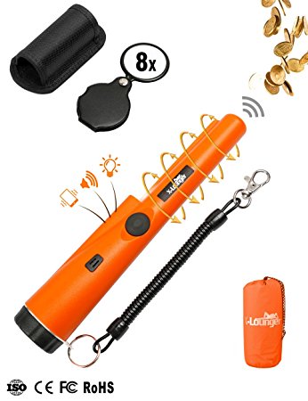 Metal Detector,Portable High Sensitivity Metal Detector 360°Scanning Unearthing Treasure Finder One-button Gold Hunter Vibration Beep LED Indicator Detector with Woven Holster & Magnifier