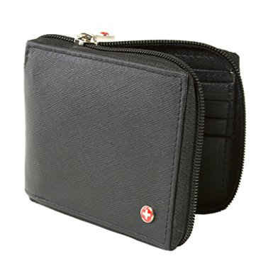 Alpine Swiss Men's Leather Zip Around Wallet ID Card Window Secure Zipper Bifold