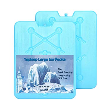 Tapleap Large Ice Packs for Coolers - Long Lasting Freezer Packs - 25 Minute Quick Freeze, Slim and Reusable Ice Substitute 13 x 10 x 0.5 inch - Set of 2