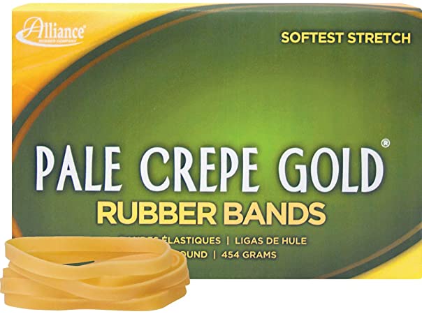 Alliance Rubber 20645 Pale Crepe Gold Rubber Bands Size #64, 1 lb Box Contains Approx. 490 Bands (3 1/2" x 1/4", Golden Crepe)