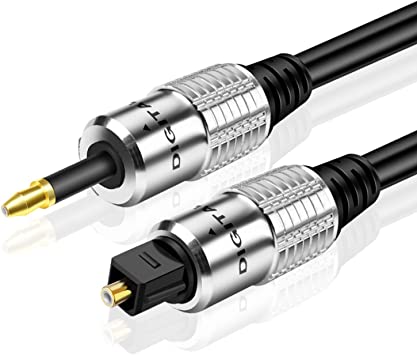 TNP Premium Mini Toslink to Toslink Digital Optical Audio Cable (10 Feet) - Standard Toslink to Mini Toslink Male Plug Connector Adapter Converter Jack Wire Cord