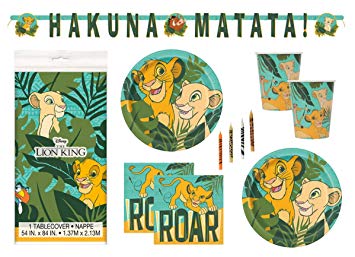 The Lion King Theme Birthday Party Supplies Set Serves 16 - Tablecover, Banner Decoration, Plates, Napkins, Cups and Candles - Nala and Simba