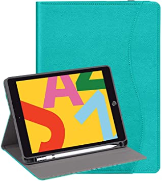 iPad 8th Generation 2020/7th Gen 2019 Case with Pencil Holder and Pocket, 10.2 Inch iPad Case for Kids, Multiple Angles Viewing Stand Soft Smart Cover Full Body Protective Auto Sleep/Wake Green