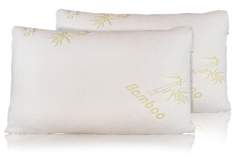 Bamboo Pillow - Firm Shredded Memory Foam Set of 2 - Stay Cool Removable Cover With Zipper - Hotel Quality Hypoallergenic - Relieves Snoring Insomnia Neck Pain TMJ and Migraines Queen