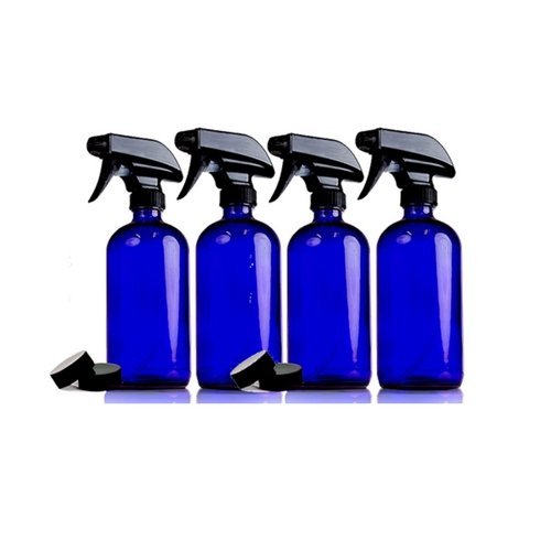ChefLand Pack - 16 Oz. Refillable, Blue Cobalt Glass Spray Bottles for Cleaning, Aromatherapy, Organic Beauty and making Solar Water, With Adjustable Black Spray Top And Storage Caps (2 Pack)