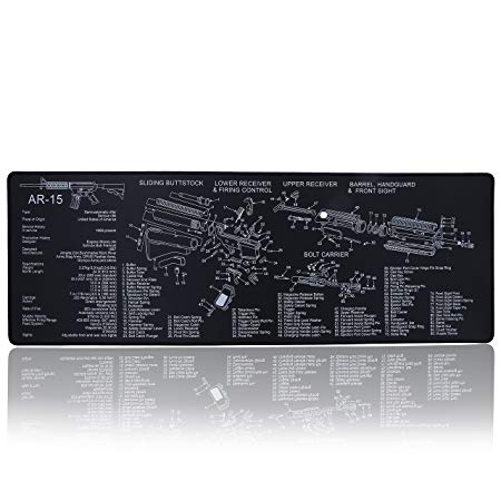 Kosibate (TM) Gun Cleaning Mat Pad - Rifle Cleaning AR15 Large Long Rubber Black Work Bench for AR-15 Parts Diagram Waterproof Table 35.75"x 12" Stitched Edge 4mm Thickness