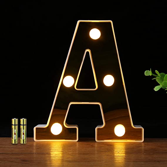 HONPHIER® Letter Lights Decorative LED Alphabet Lights Golden Color Marquee Decoration Light Up Sign Night Light Battery Operated for Birthday Party Wedding Holiday Bar Home Bedroom Decor -A