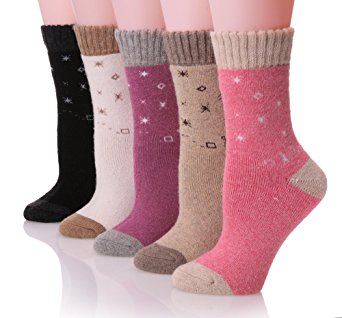 ProEtrade Womens Soft Casual Thick Warm Crew Wool Winter Socks 5 Pairs