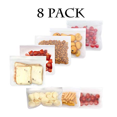 QXTTS 8 PACK Reusable sandwich Storage Bag Leakproof waterproof Sealed zip pocket Bags thickened Lunch Snacks Bag，for school lunch outdoor picnics travel Supplies and food storage(5 large   3 smal)