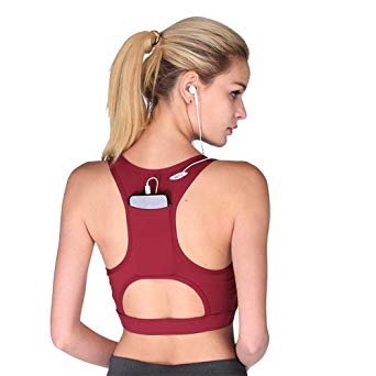 Women High Impact Sports Bra Phone Pocket Running Bra Seamless Wirefree Workout Top Vest Activewear…