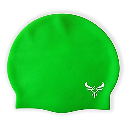 Premium Swim Cap 100% Silicone Comfort Stretch No-Snag Reduces Drag Protects From Chlorine Salt Bacteria Hypoallergenic Latex-Free Textured For No-Slip Fit Unisex One Size Shower Cap For long hair