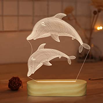 Dolphin Lamp,3D Illusion Ocean Dolphin Night Light,Warm Colors Bedroom Lamp for Kids Baby Gifts Ideal