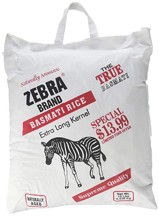 Naturally Aromatic Zebra Basmati Rice Extra Long Kernel 10 Lb Bag - NET WT 10 lbs