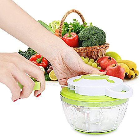 Speedy Chopper, Powerful Handheld Mini Chopper Manual Food Processor Mixer Blender Shredder,Hand-Powered Food Chopper Dicer with 3 Sharp Stainless Steel Blades for Vegetable Fruits Salad Nuts Onions