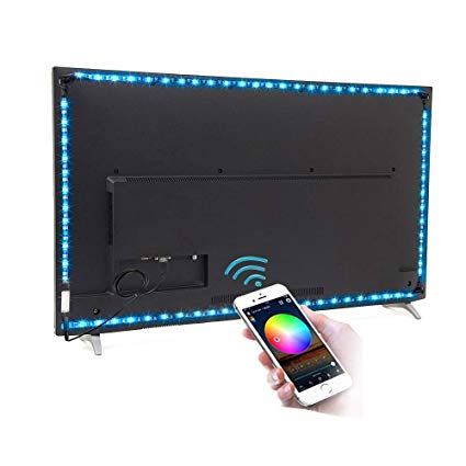 comboss TV Backlight Kit, 9.84ft 90 LEDs 5050 RGB Bluetooth Smartphone APP Control Flexible Rope Light for 46 inch~70 inch HDTV, Furniture, Room