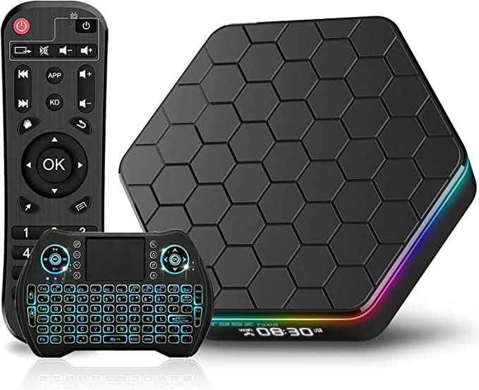 2022 Android TV Box 12.0 2GB RAM 16GB ROM Android Box, H618 Quad-core Cortex-A53 CPU, 6K 4K HDR10  Wi-Fi 6 2.4G/5G Wi-Fi Bluetooth 5.0 100M Ethernet USB 2.0 with Backlit 2.4G Mini Wireless Keyboard