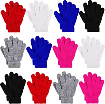 Cooraby 12 Pairs Kid's Winter Magic Gloves Children Stretchy Warm Magic Gloves Boys or Girls Knit Gloves