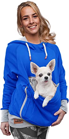 Pet Pouch Hoodie Small Pet Carrier - Dog Cat Pouch Hoodie Sweatshirt Kangaroo Pocket Holder - No Ears - Women's Fit
