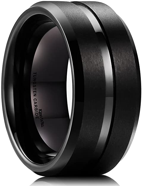 King Will Basic 10mm Tungsten Carbide Ring for Men Matte Polished Wedding Engagement Band Comfort Fit