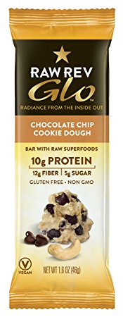Raw Rev Glo Protein Bars, Chocolate Chip Cookie Dough, 1.6 Ounce, 12 Count