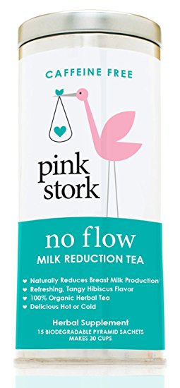 Pink Stork No Flow: Milk Reduction Tea, Organic Loose Leaf in Biodegradable Sachets for Reducing Breast Milk Flow & Supply -30 cups, -Caffeine Free, -Non-GMO, -Hibiscus Flavor, Delicious Hot or Cold!