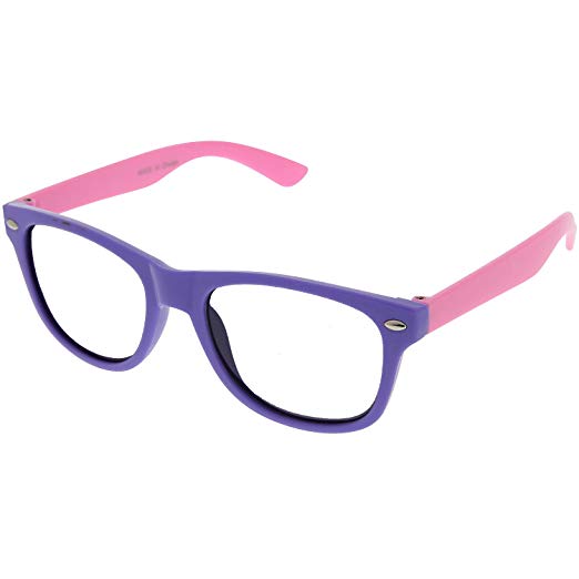 Kids Nerd Retro Two Color Frame Clear Lens Childrens Fake Eye Glasses (Age 3-10)