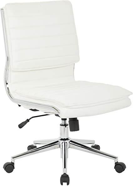 Office Star Faux Leather Armless Mid Back Managers Chair with Chrome Base, White