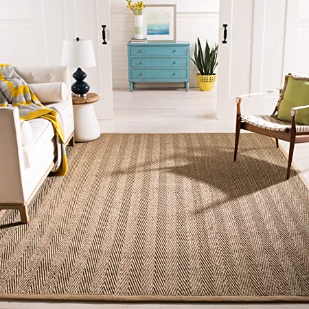 Safavieh Natural Fiber Collection NF115A Herringbone Natural and Beige Seagrass Area Rug (6' x 9')