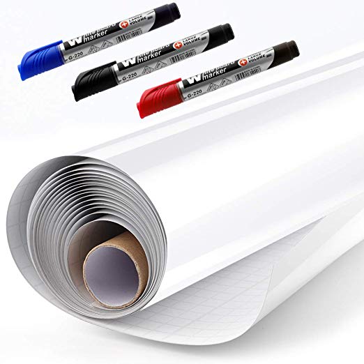 Whiteboard Sticker Paper Sheets, Easy Peel and Stick Dry Erase Contact Paper Upgrade 11 Ft Extra Wide, Self Adhesive Wall Paper Roll for Classroom, Planning, Office, Kid Painting, 3 Dry Erase Markers