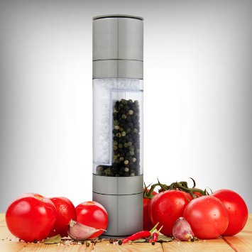 Salt and Pepper Grinder Set 2 in 1 Stainless Steel Model of Highest Quality The Salt Mill and Pepper Grinder Combines Two Mills Into One Dual Ended Design