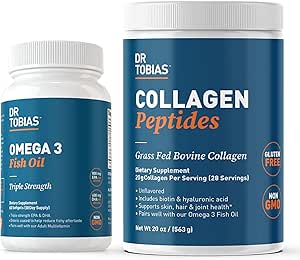 Dr. Tobias Omega 3 Fish OIl & Collagen Peptide Supplements, Supports Heart, Brain, Bone, Joint & Immune System, Promotes Hair, Skin, Nail Health and Beauty