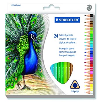 Staedtler Mars Easy Grip Triangular Shaped Colored Pencils Set, Soft Blendable Texture Perfect for Adult Coloring and Amateur or Professional Use, Assorted 24 Colors, (2 Pack)