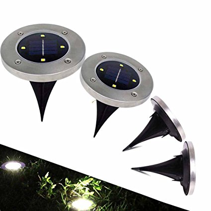 Solar Lawn Lights Path Uplight 4 LED Waterproof In-Ground Light for Outdoor Gardern Bed Pathway, Walkway, Back Yard Grassland, Deck, Patio, Area Landscape White Lighting Solar Powered Lamps 4 PACK