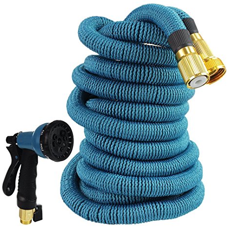 Expanding Garden Hose, Expandable Garden Hoses from HOMCA with Spray Nozzle,Strongest TPS,Solid Brass Connector Fitting (50FT, Blue)