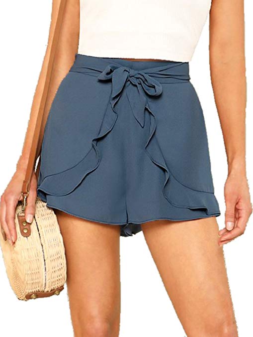 Romwe Women's Casual Tie Knot Summer Shorts Elegant Walking Shorts