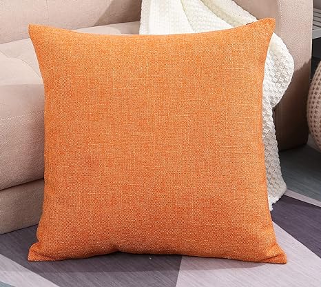 TangDepot Heavy Lined Linen Cushion Cover, Throw Pillow Cover, Decorative Pillow Covers, Indoor/Outdoor Pillows Shells, Cushion Cover - (20" x 20", Orange)
