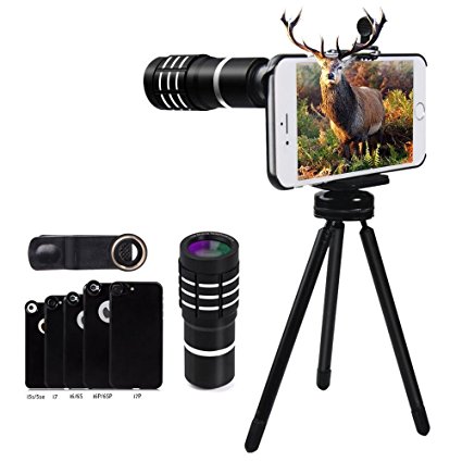 10X Professional Telephoto Lens,Evershop Zoom Lens Phone Camera Lens Kit with Mini Tripod   Phone Cases for iPhone 5/5S/SE/ 6 6S/ 6 Plus 6S Plus 7/ 7 Plus (Black)