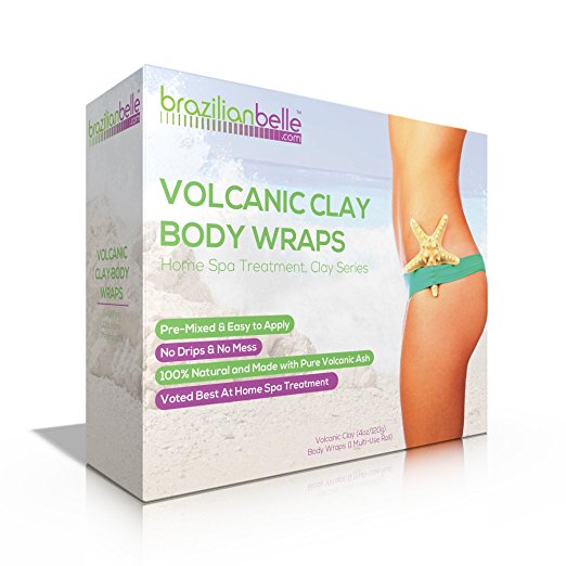 Brazilian Belle Volcanic Clay Body Wrap - Home Spa Treatment Kit for Weight Loss - Perfect for Stomach, Arms, Thighs & More - 100% Natural Ultimate Wraps for a Slimmer Body