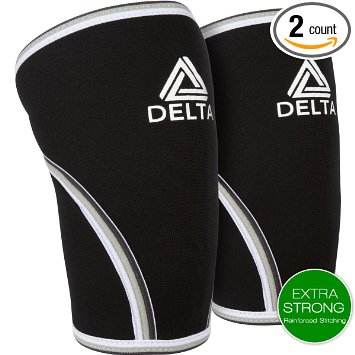 Knee Sleeves Pair - Best Compression and Support for Crossfit Weightlifting and Powerlifting By Delta Strength - Includes 2 Sleeves 7mm Neoprene Sleeves Perfect for Men and Women - 1 Year Warranty