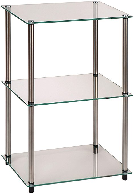 Convenience Concepts Designs2Go Go-Accsense 3-Tier Glass Square End/Lamp Table, Clear Glass
