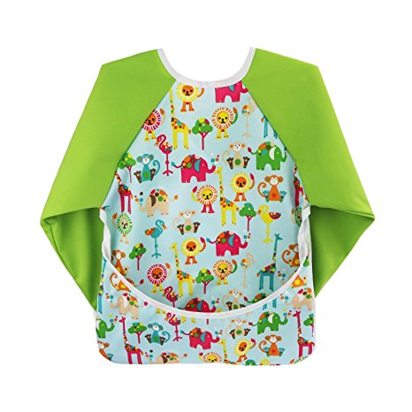 Hi Sprout Toddler Baby Waterproof Sleeved Bib, Bib with Sleeves&Pocket, 6-24 Months