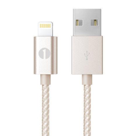 [Apple MFI Certified] 1byone Lightning to USB Nylon Braided Cable 3.28ft / 1m for iPhone 6s 6 Plus 5s 5c 5, iPad mini, iPad Air, iPad Pro, iPod touch 6th Gen / nano 7th Gen, Gold