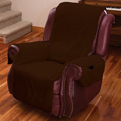 Recliner Chair Cover One Piece w/Armrests and Pockets - One Size Fits Most