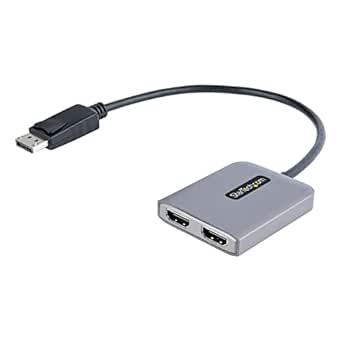 StarTech.com DP to Dual HDMI MST HUB - Dual HDMI 4K 60Hz - DisplayPort Multi Monitor Adapter with 1ft / 30cm Cable - DP 1.4 Multi Stream Transport Hub, DSC | HBR3 - DP to HDMI Splitter (MST14DP122HD)