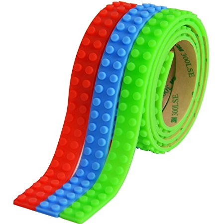 SuSenGo 3 Rolls Red Green Blue RGB 9.8Feet/3meter Loops Building Block Tape Roll Self-Adhesive