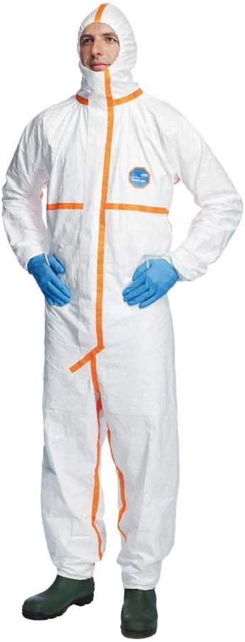 DuPont Tyvek 800J TJCHA5T CE-Certified Cat-III Type-3/4/5/6 Chemical Protective Coverall Suit with Sealed Bag, White, 3X-Large