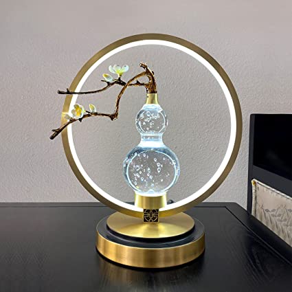 Unknown Modern Brass Table Lamp for Living Room Bedroom Bedside Nightstand, Contemporary Crystal Glass Lucky Gourd Decorative, Warm White LED Desk with Double Light Source Home and Office (TD-803)